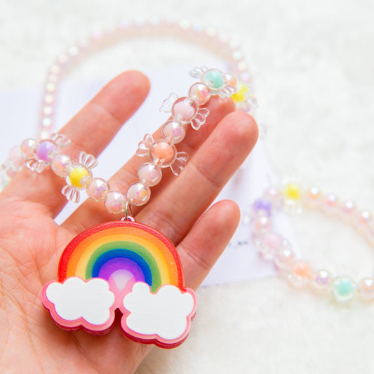 Big Rainbow Girl Necklace and bracelet set, cute candy shape beads girl toddler accessory, kids toy jewellery gift for girls pendant charm