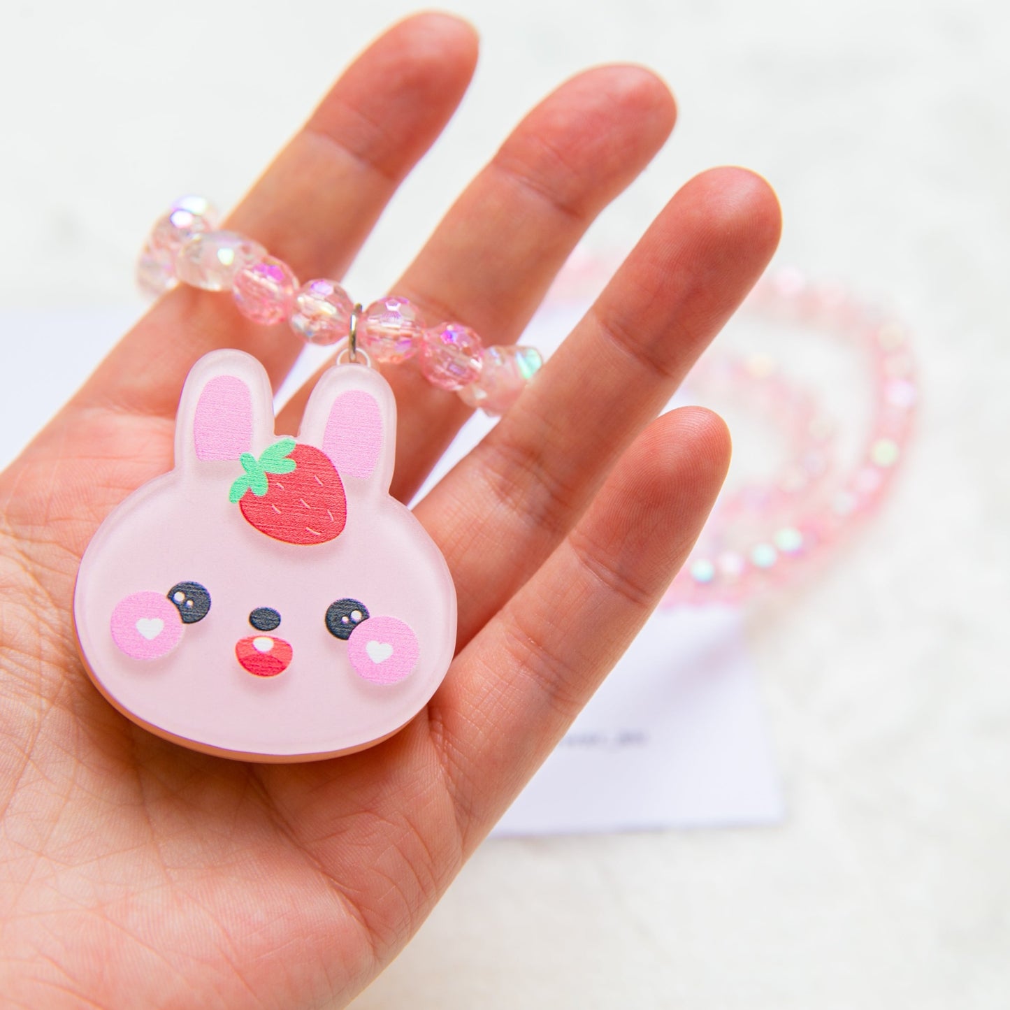 Big Pink Bunny girl necklace and bracelet set, star beads girl toddler toy jewellery gift for girls pendant charm animal rabbit bracelet set