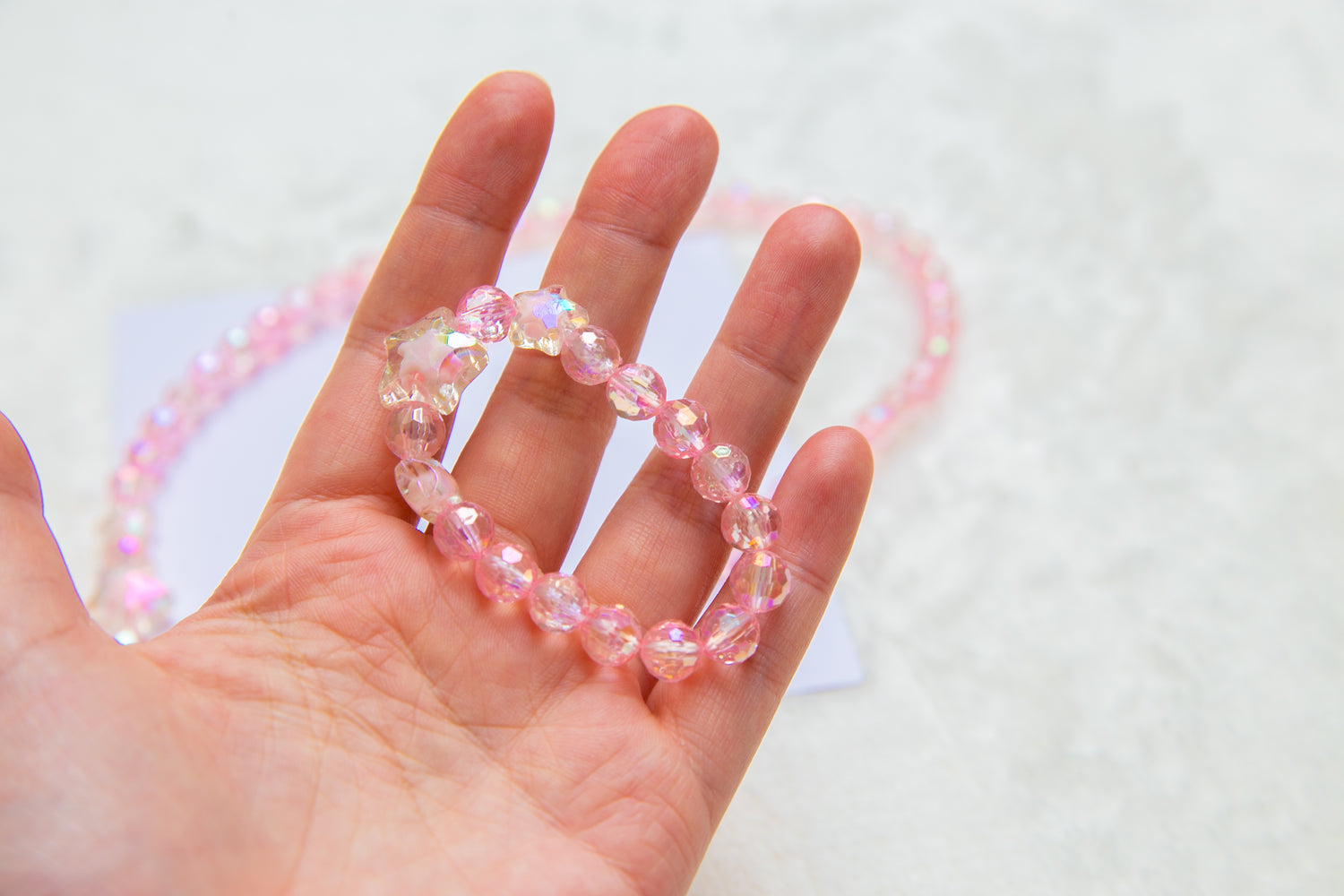 Big Pink Bunny girl necklace and bracelet set, star beads girl
