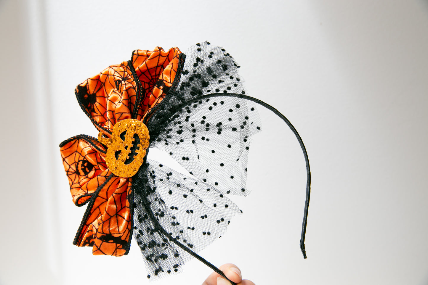 Oversized Women teen girls Halloween headband, spooky scary pumpkin spider web orange bow hair loop halloween party accessory Cosplay