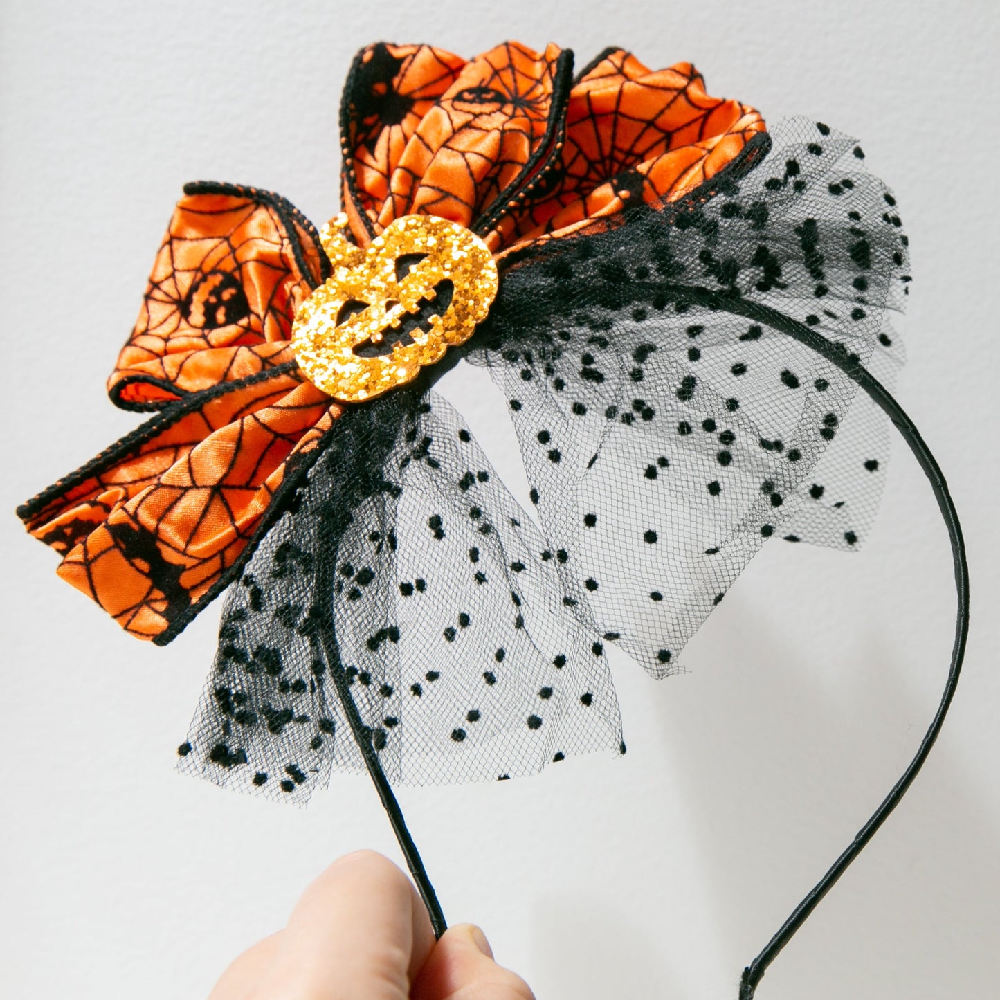 Oversized Women teen girls Halloween headband, spooky scary pumpkin spider web orange bow hair loop halloween party accessory Cosplay