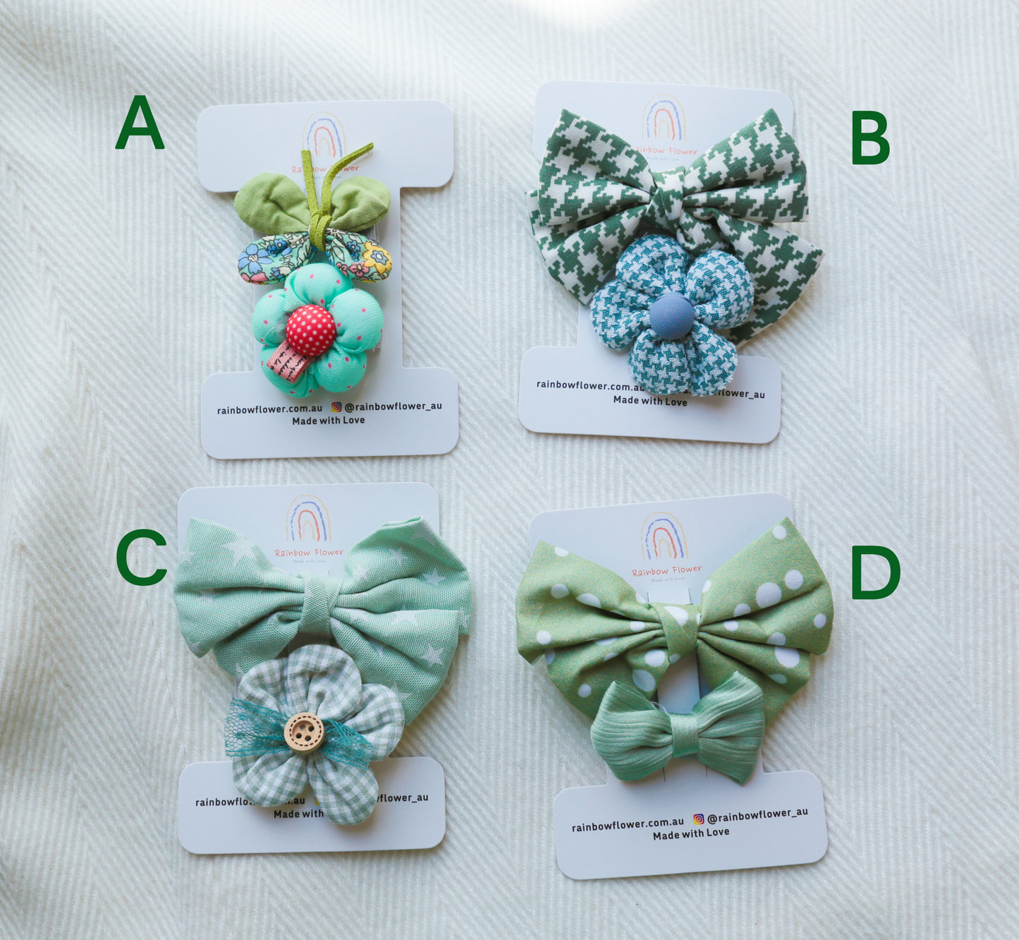 Green flower Bow hair clip Sets butterfly hair clips