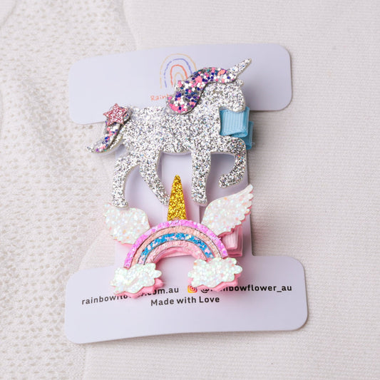 Glitter Unicorn Hair Clip Set