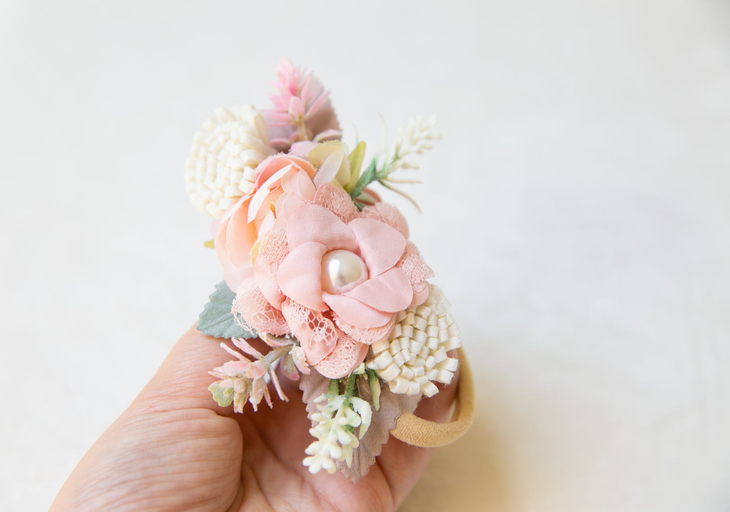 Exquisite Floral Baby toddler flower headband, flower girl headband, luxury flower crown, baby shower gift neutral colours pink headband
