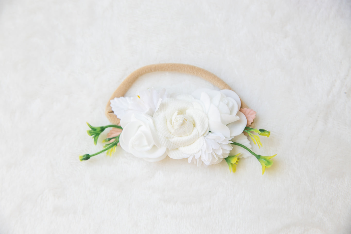Exquisite White Baby toddler floral headband, beige flower girl headband, luxury flower crown, baby shower gift neutral colours headband