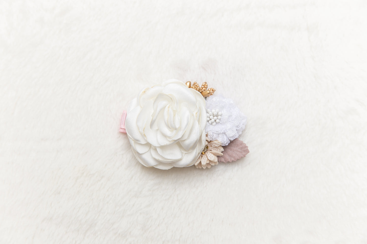 White Beige floral hair clip, Flower girl hair clip, toddler blooms flower hair clip, christening hair baptism hair Wedding Hair Accessories