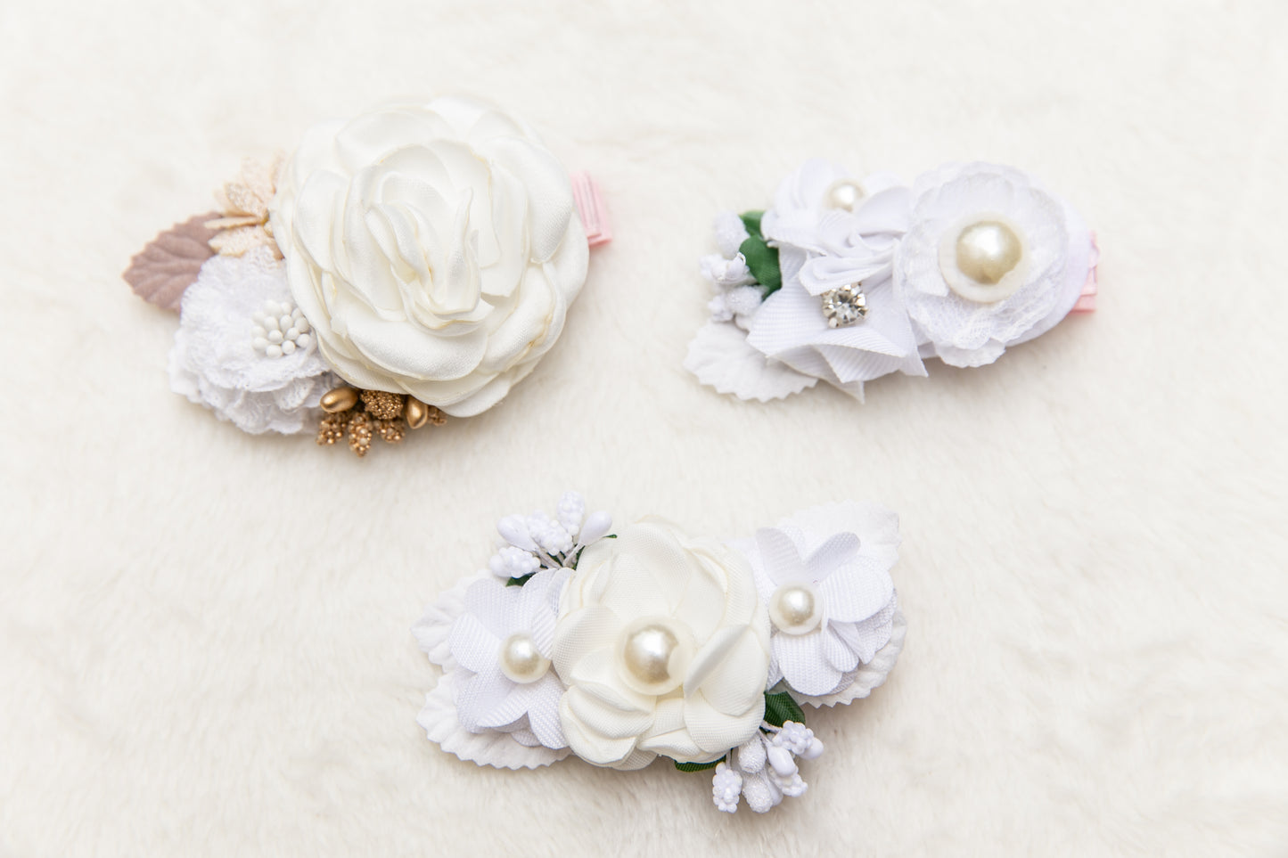 White Beige floral hair clip, Flower girl hair clip, toddler blooms flower hair clip, christening hair baptism hair Wedding Hair Accessories