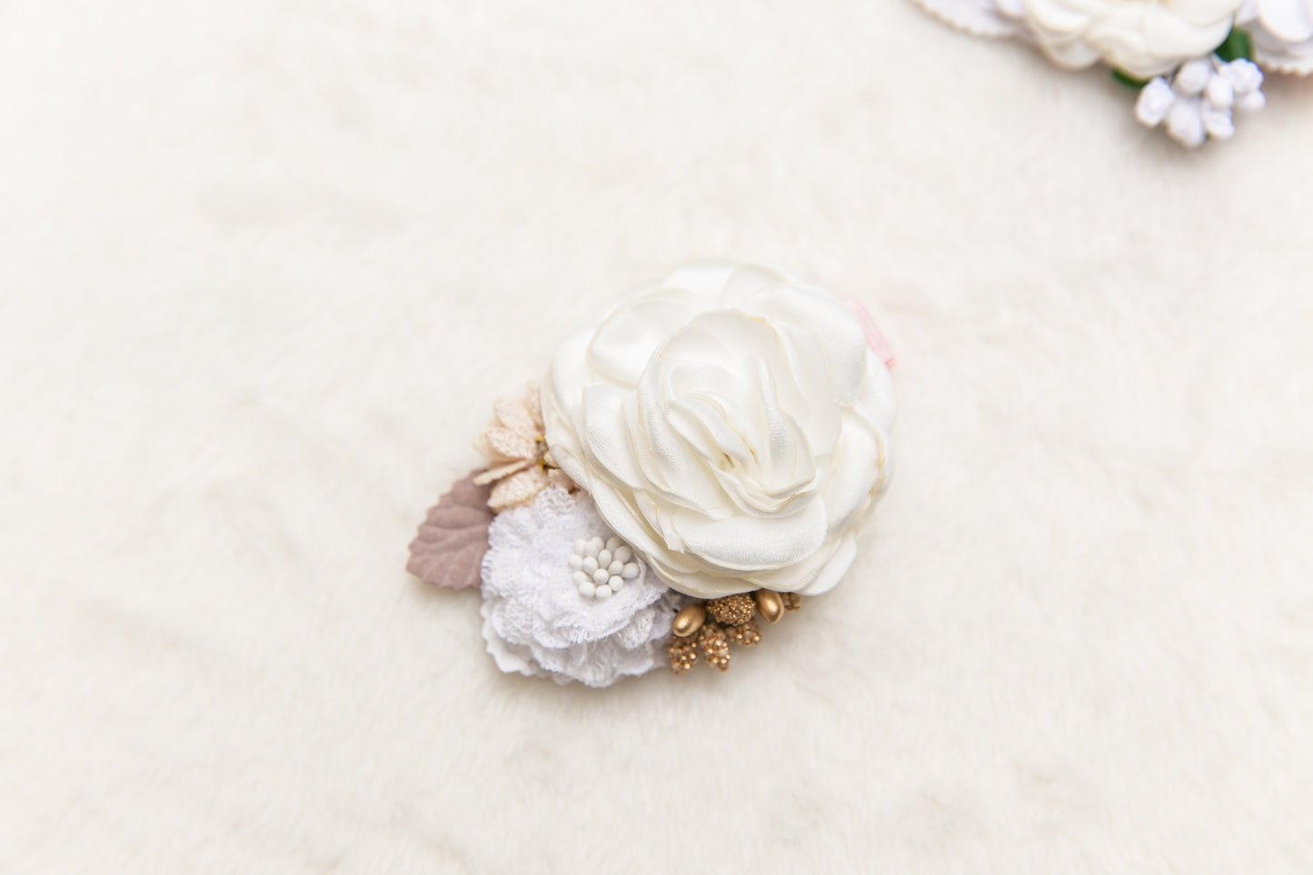 White Beige floral hair clip, Flower girl hair clip, toddler blooms flower hair clip, christening hair baptism hair Wedding Hair Accessories