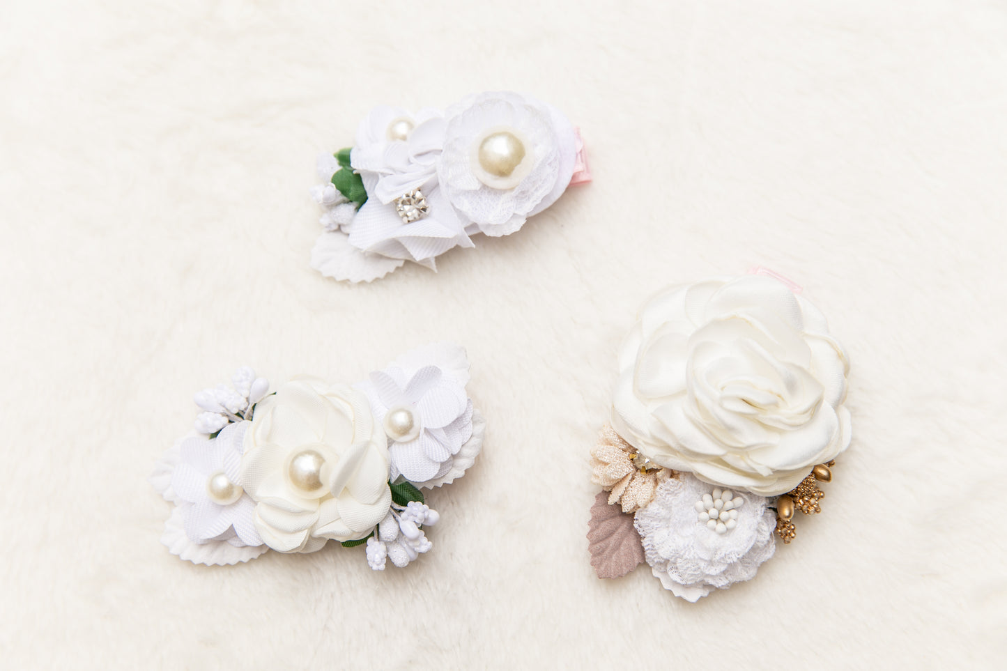 White Beige floral hair clip, Flower girl hair clip, toddler blooms flower hair clip, christening hair baptism hair Wedding Hair Accessories