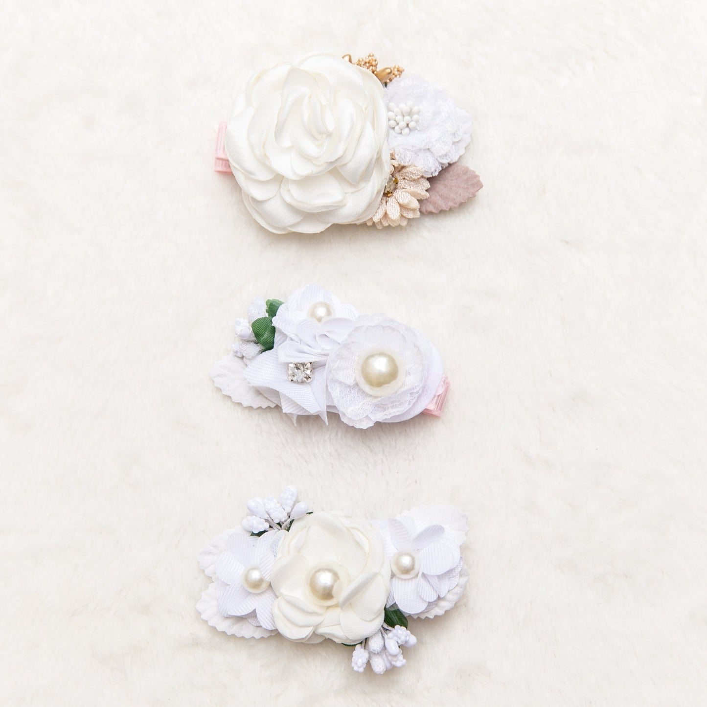 White Beige floral hair clip, Flower girl hair clip, toddler blooms flower hair clip, christening hair baptism hair Wedding Hair Accessories