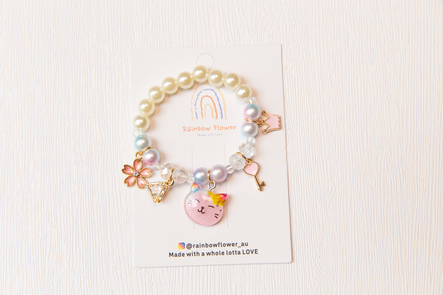 High Quality girl bracelet, baby toddler kids Cat Bunny Donut Flower pearl rhinestone key bracelet