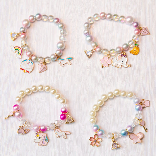 High Quality girl charm bracelet, toddler kids Elephant Doraemon Unicorn Butterfly rhinestone bracelet, flower girl gift jewelery for kids