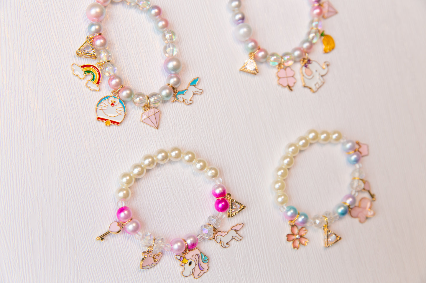 High Quality girl charm bracelet, toddler kids Elephant Doraemon Unicorn Butterfly rhinestone bracelet, flower girl gift jewelery for kids