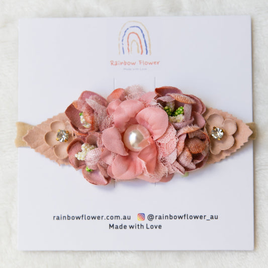 Exquisite Floral Baby toddler flower headband, flower girl headband, infant girl flower crown, baby shower gift  pink beige peach headband