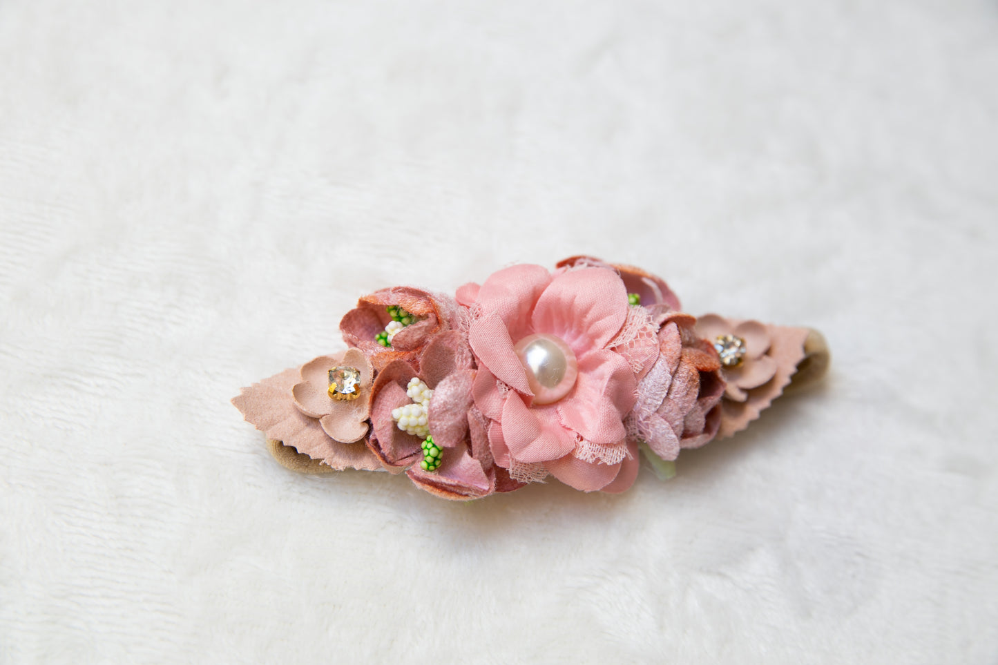 Exquisite Floral Baby toddler flower headband, flower girl headband, infant girl flower crown, baby shower gift  pink beige peach headband