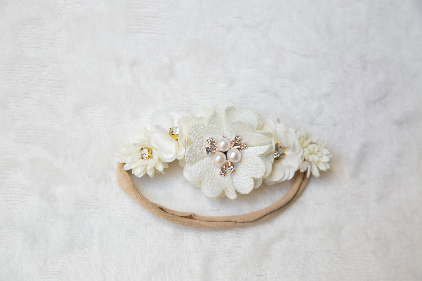 Unique Floral Baby toddler flower headband, Exquisite flower girl headband, infant flower crown, baby shower gift white beige peach headband