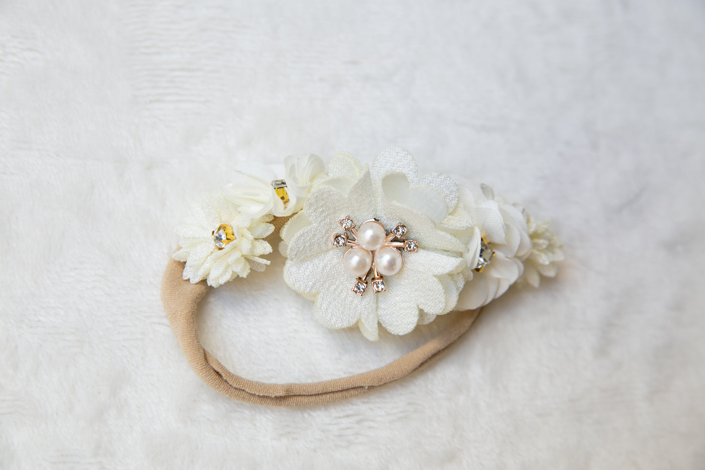 Unique Floral Baby toddler flower headband, Exquisite flower girl headband, infant flower crown, baby shower gift white beige peach headband