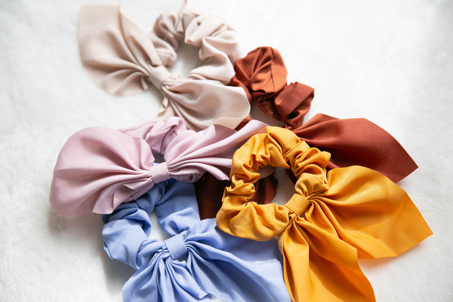 Srunchie Scarf Hair Ties - 5 colors, hair scarf, Elastic Hair Tie Scrunchies, Homemade Scrunchy, Gifts For Her, Scrunchie Scarf, scarf hair accessory