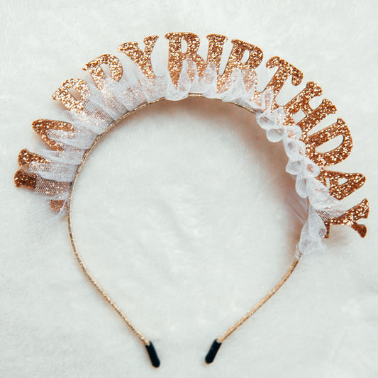 Gold Glitter Happy Birthday Headband, Birthday Party Princess Photo Props, Birthday Party Props, Handmade Birthday Headband gift decor